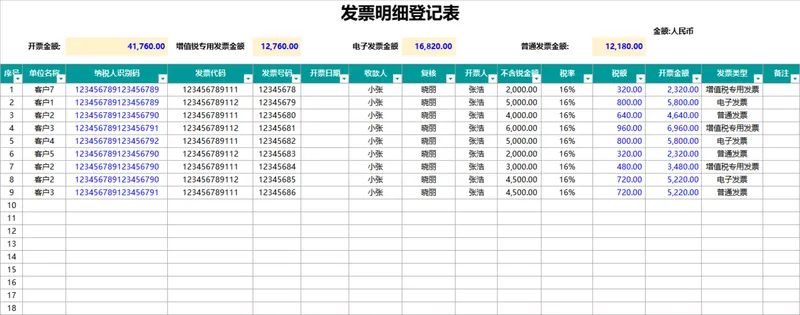 发票明细登记与客户信息管理Excel财务表格 - 封面预览