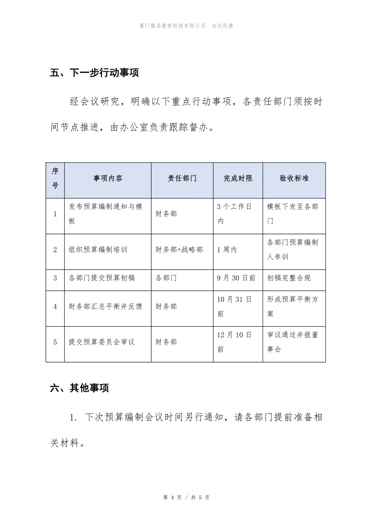 2027年度预算编制启动会会议纪要Word文档模板 - 第4页