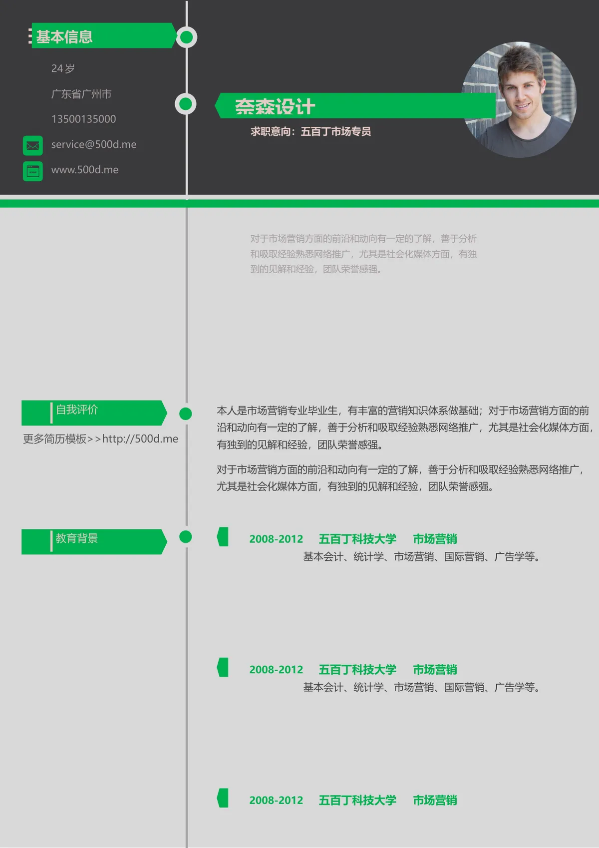 市场专员求职简历Word模板 含基本信息自我评价教育背景实践经历板块 - 第3页