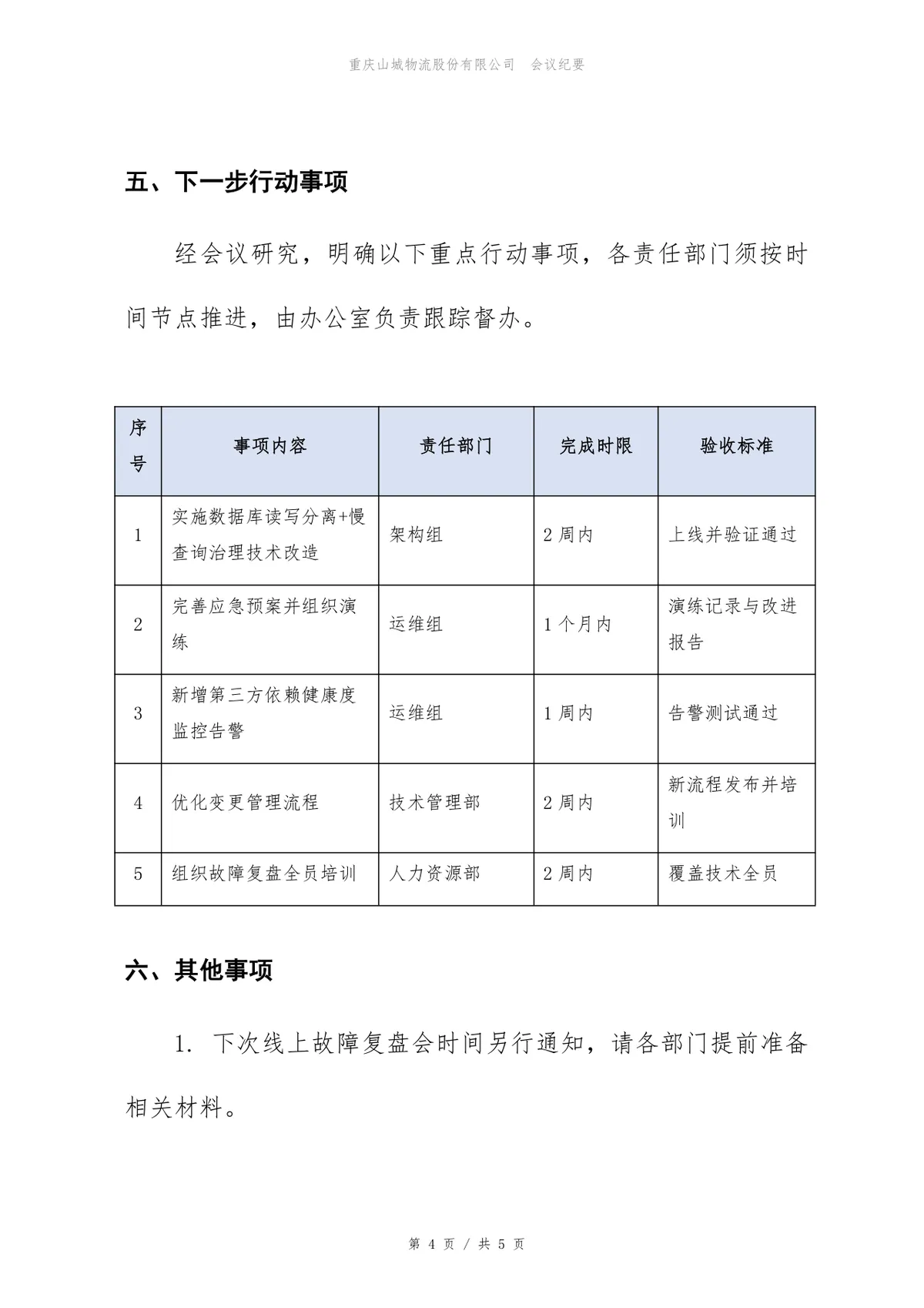 企业线上故障复盘会会议纪要Word文档模板 - 第4页
