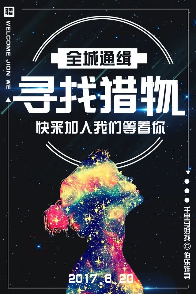 创意星空风全城通缉寻找猎物企业招聘宣传PSD海报模板 - 封面预览