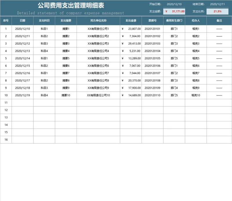 公司费用支出管理明细Excel表格 - 封面预览