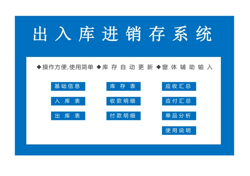 出入库进销存管理系统Excel表格 含库存自动更新应收应付统计功能 - 封面预览