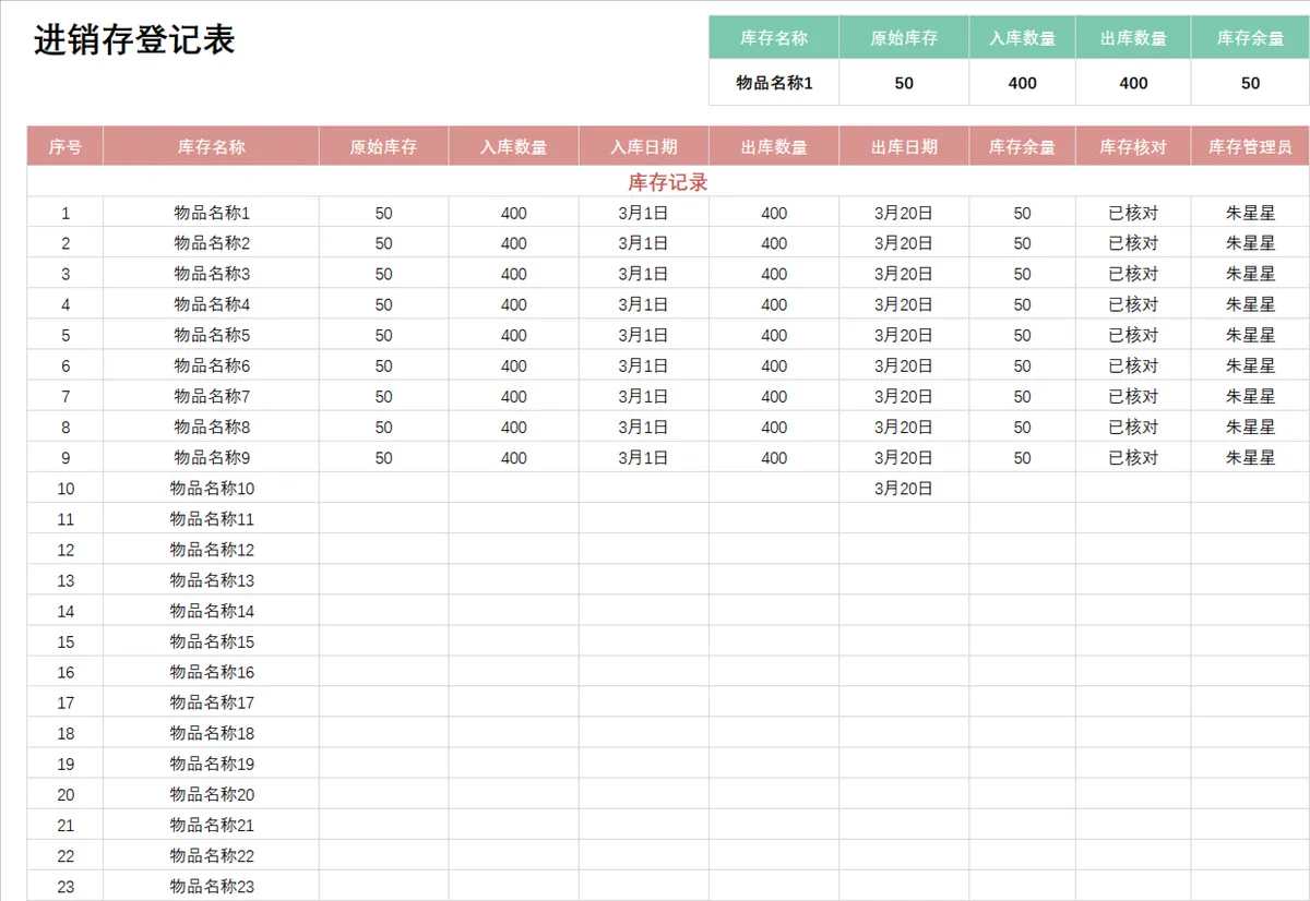 通用进销存登记Excel表格 企业库存出入库盘点管理统计登记表 - 第1页
