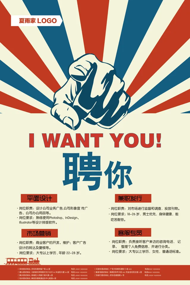 复古风企业招聘宣传PSD海报 含多岗位招聘信息展示设计模板 - 封面预览