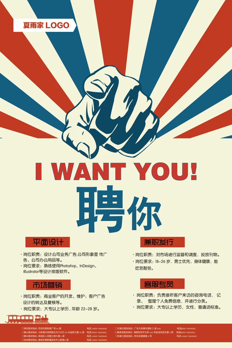 复古风企业招聘宣传PSD海报 含多岗位招聘信息展示设计模板 - 封面预览