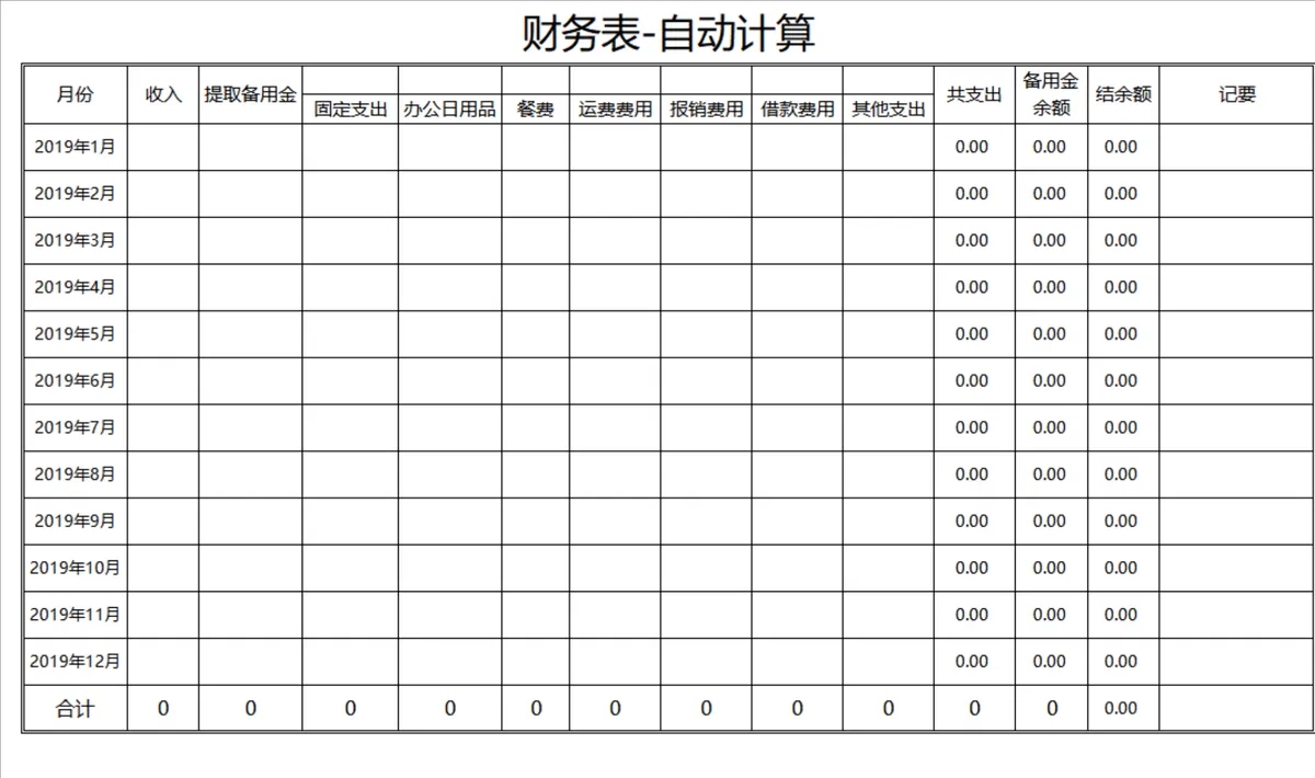 年度月度收支自动计算财务统计Excel表格 - 第1页