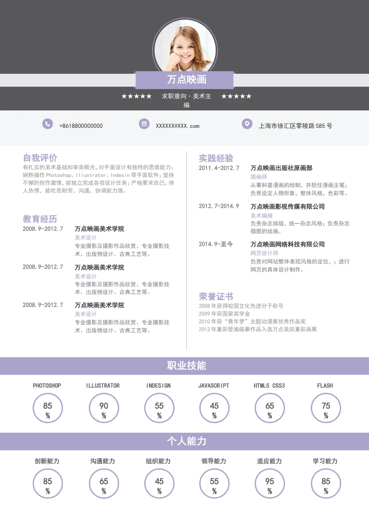 美术主编求职个人简历Word模板 含自我评价教育经历实践经验技能展示模块 - 第3页