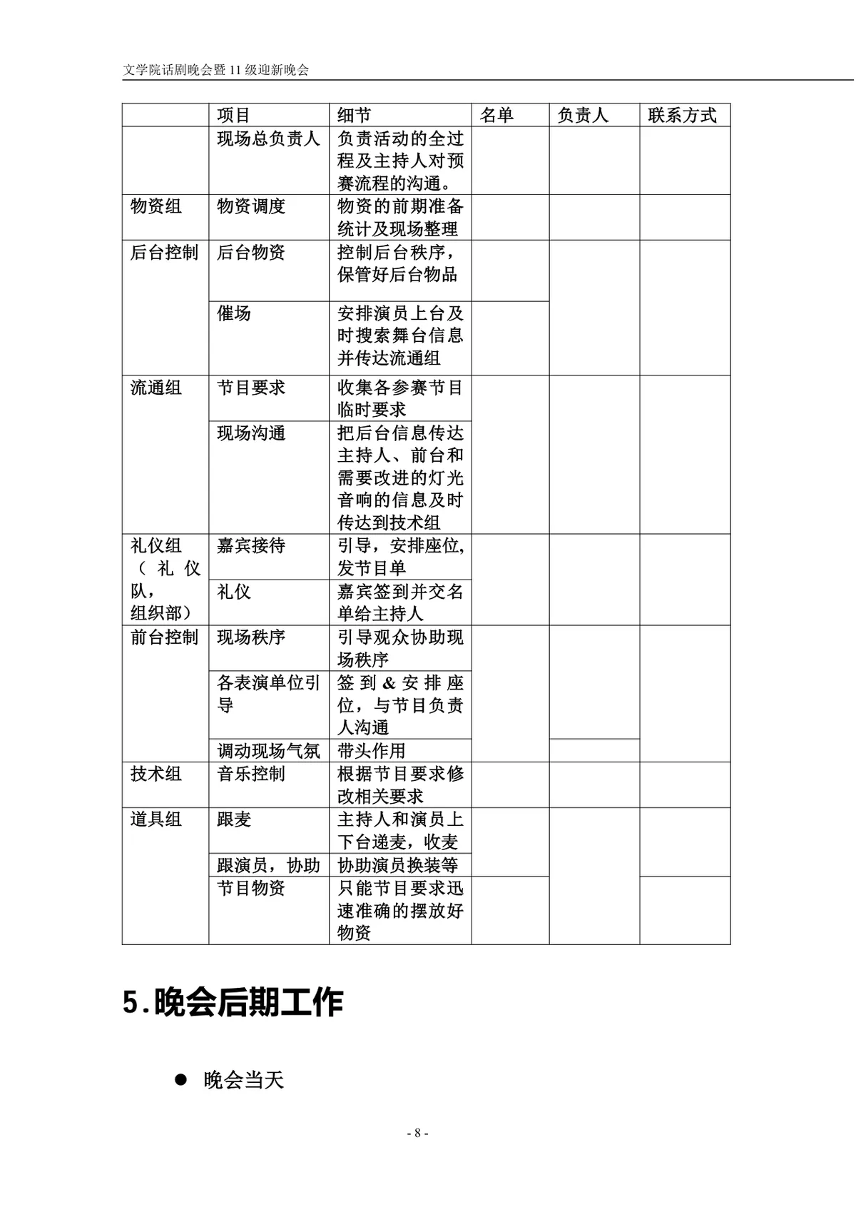 文学院话剧主题迎新晚会策划书Word文档模板 - 第8页