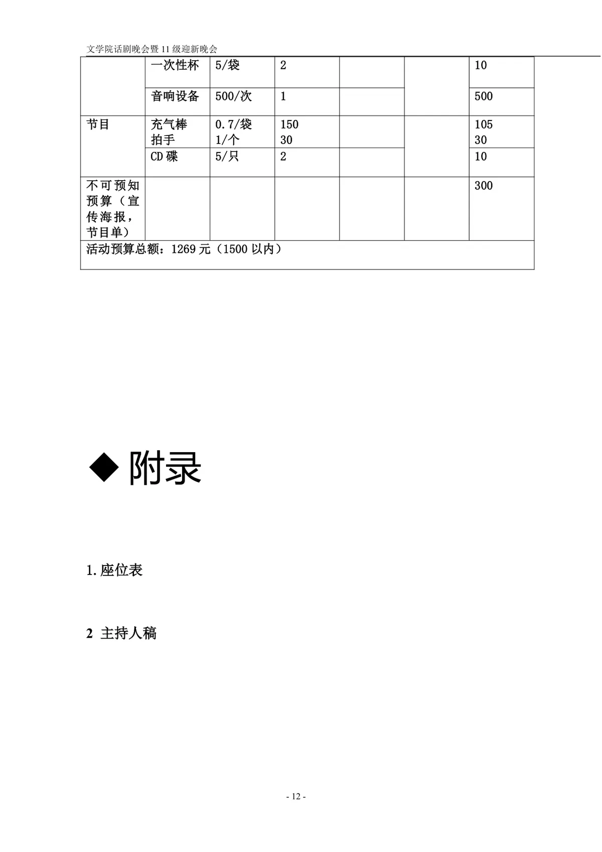 文学院话剧主题迎新晚会策划书Word文档模板 - 第12页