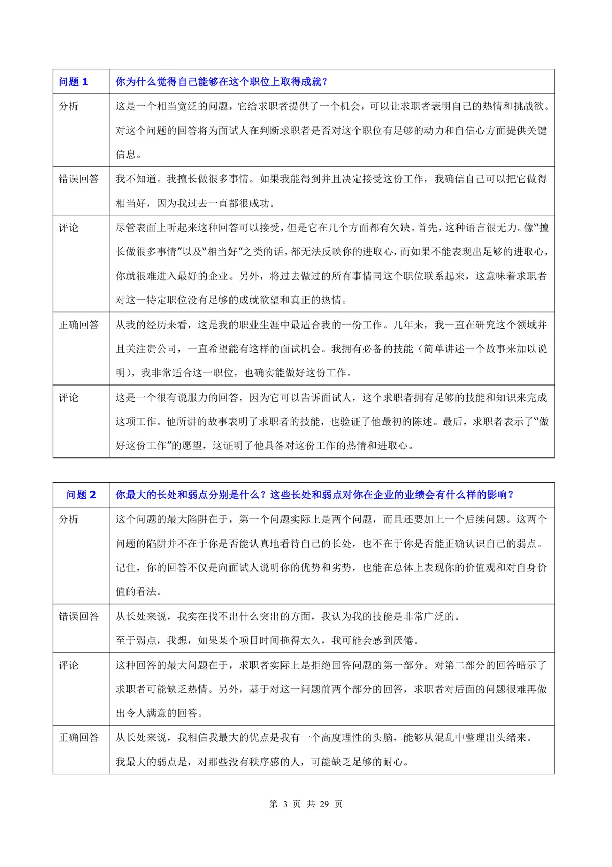 50道常用面试题目及专业回答点评Word文档 - 第3页