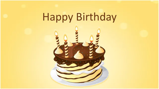 暖黄色卡通生日蛋糕生日快乐主题派对演示PPT模板 - 封面预览