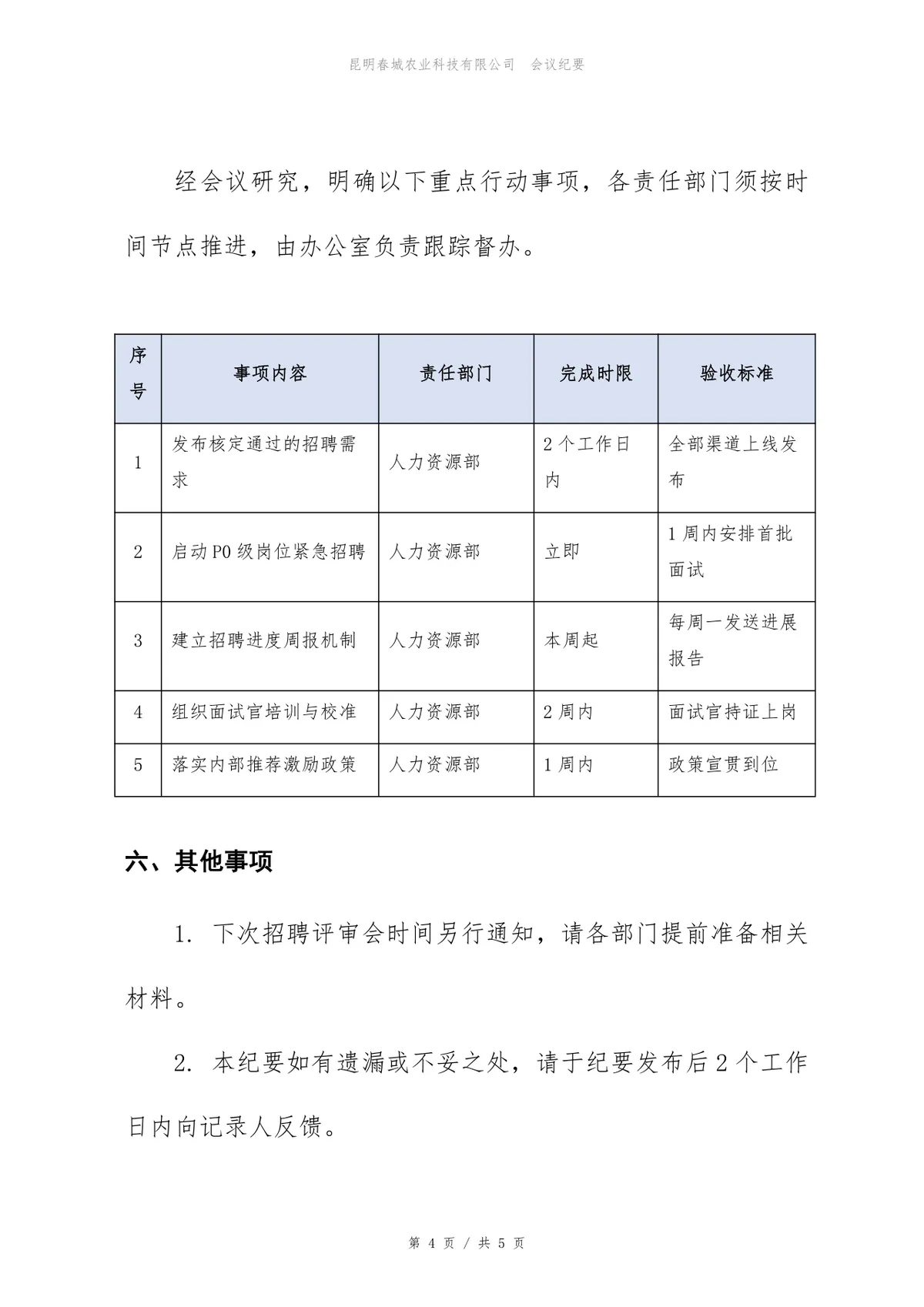 企业招聘需求评审会会议纪要标准Word文档模板 - 第4页