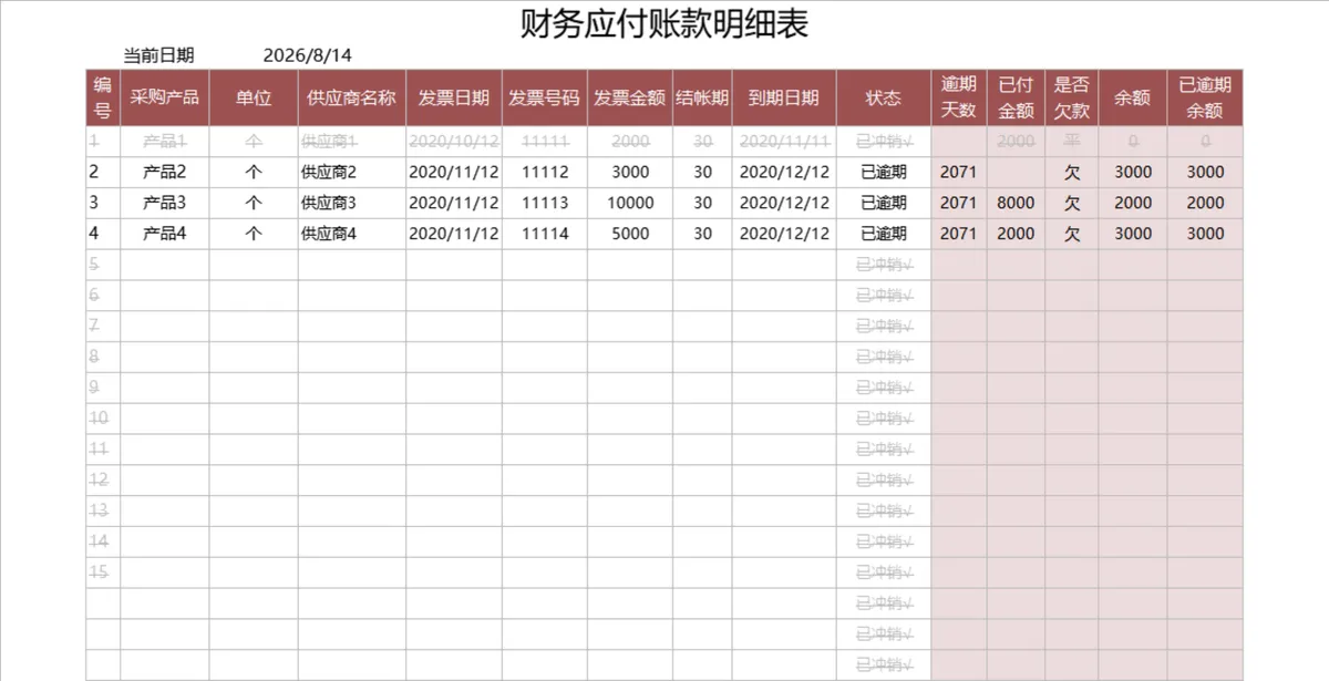 财务应付账款明细统计Excel表格 - 第1页