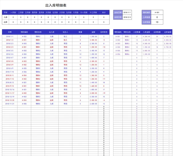 通用企业物料出入库明细统计Excel表格 - 封面预览