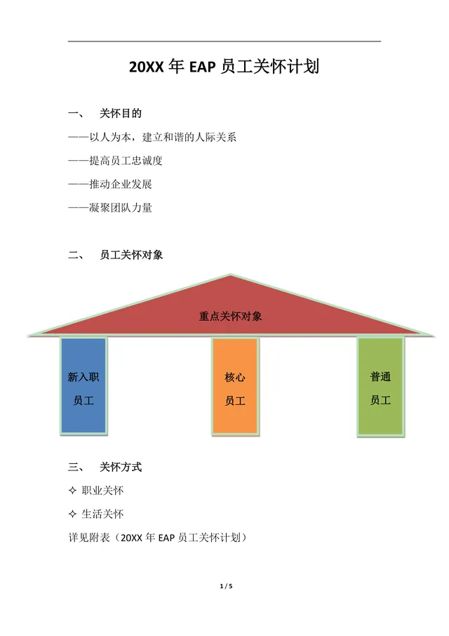 20XX年EAP员工关怀计划Word文档 企业员工关怀实施方案模板 - 封面预览