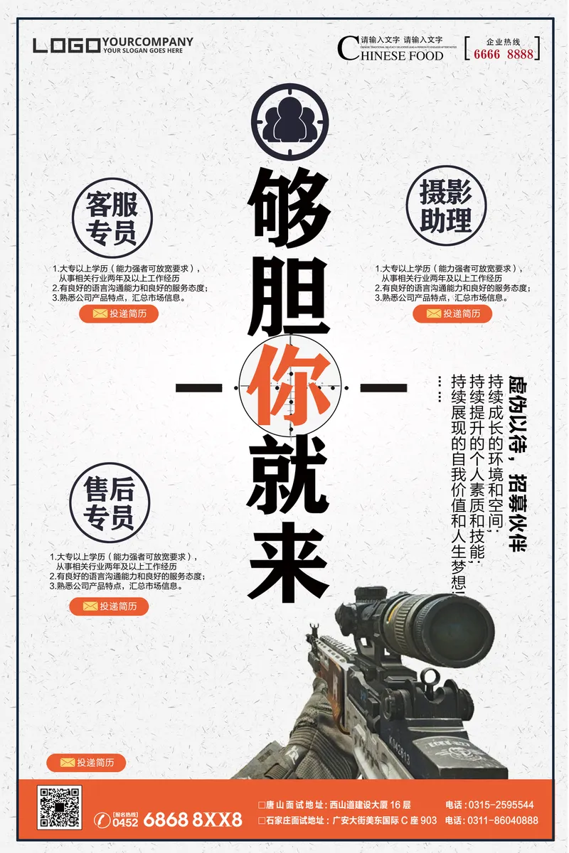 够胆你就来企业招聘海报PSD设计素材 含客服摄影售后岗位招聘信息 - 封面预览