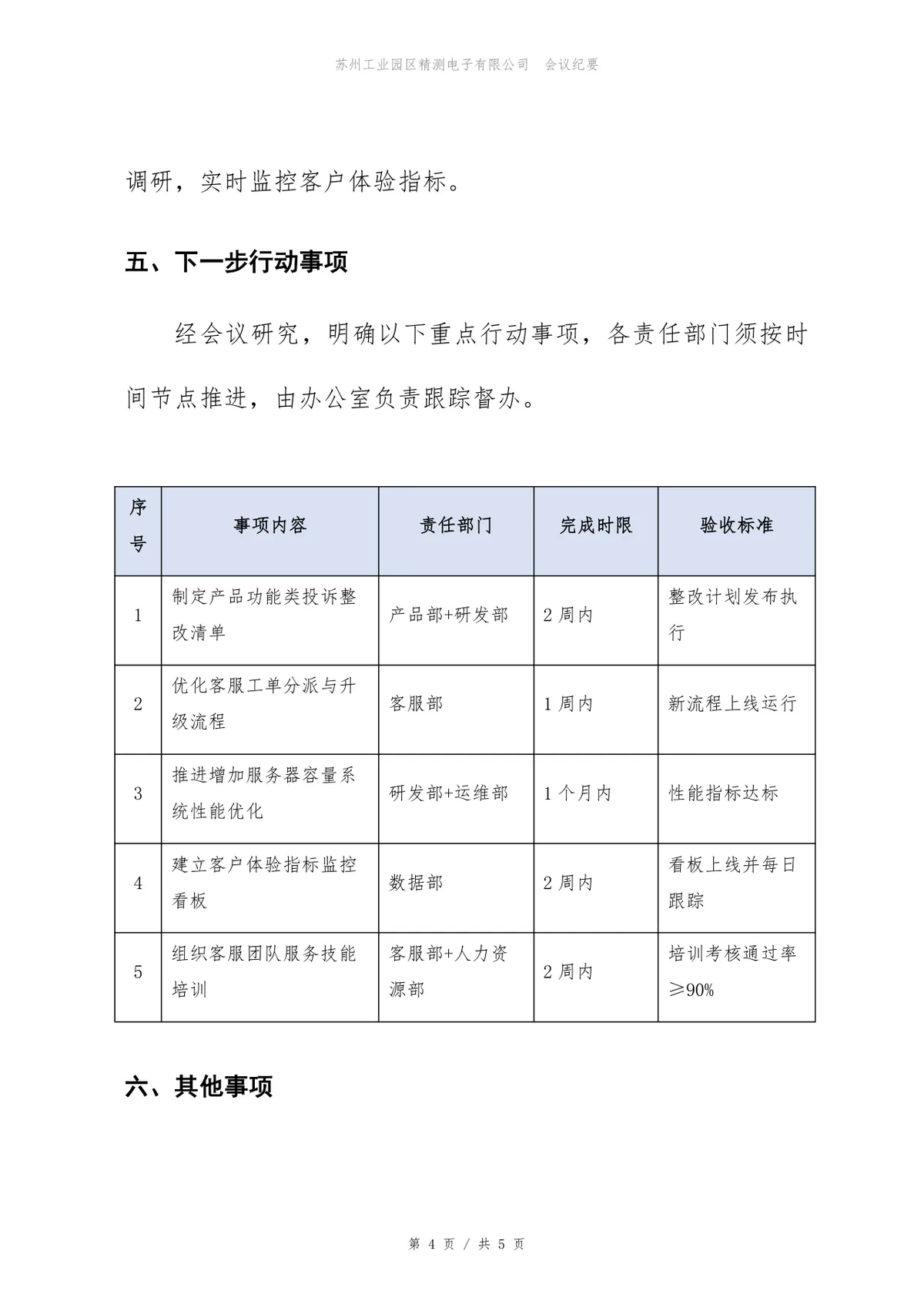 5月月客户投诉复盘会会议纪要Word文档模板 - 第4页