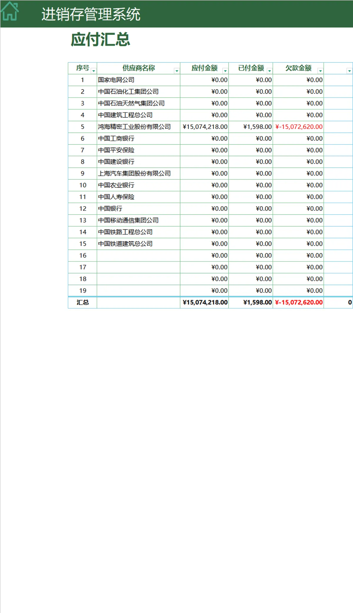 绿色简约进销存管理系统Excel表格 含出入库收付款全流程管理功能 - 第16页