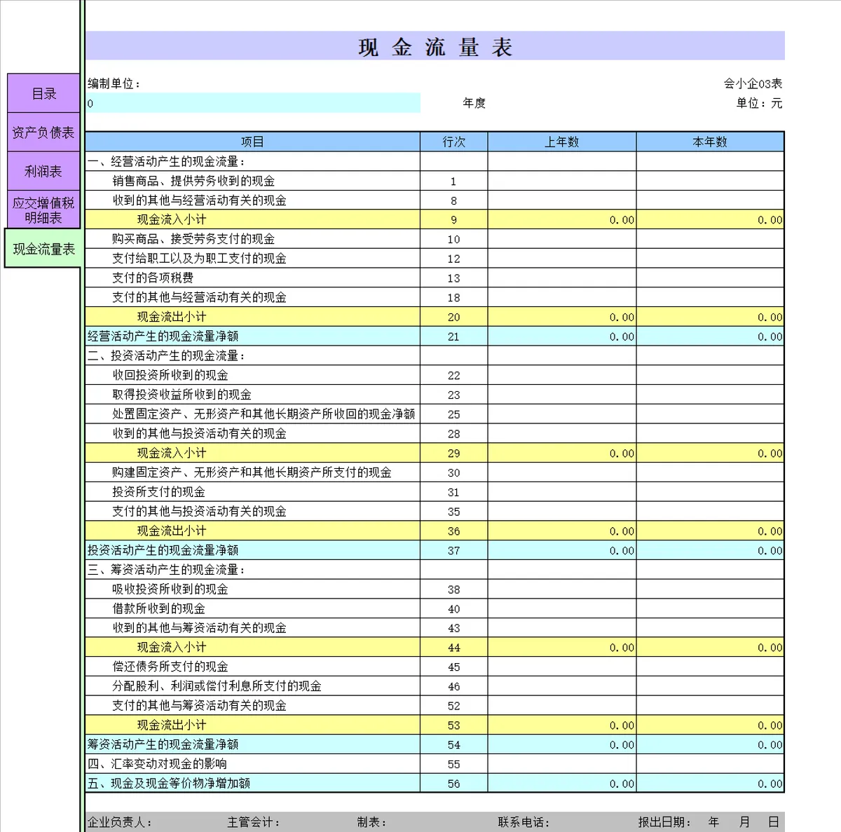 小企业会计准则全套会计报表Excel表格 含资产负债表现金流量表利润表 - 第5页