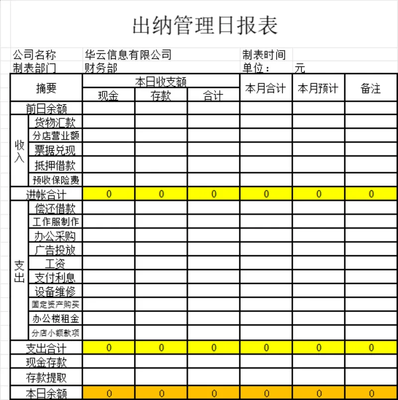出纳管理日报表Excel表格 企业财务每日收支明细统计台账模板 - 封面预览