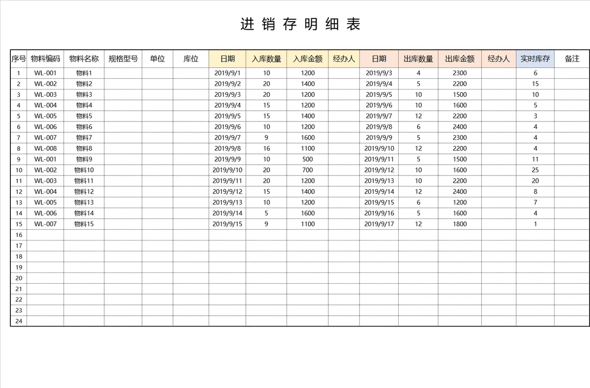 通用企业商品物料进销存明细统计Excel表格 - 第1页