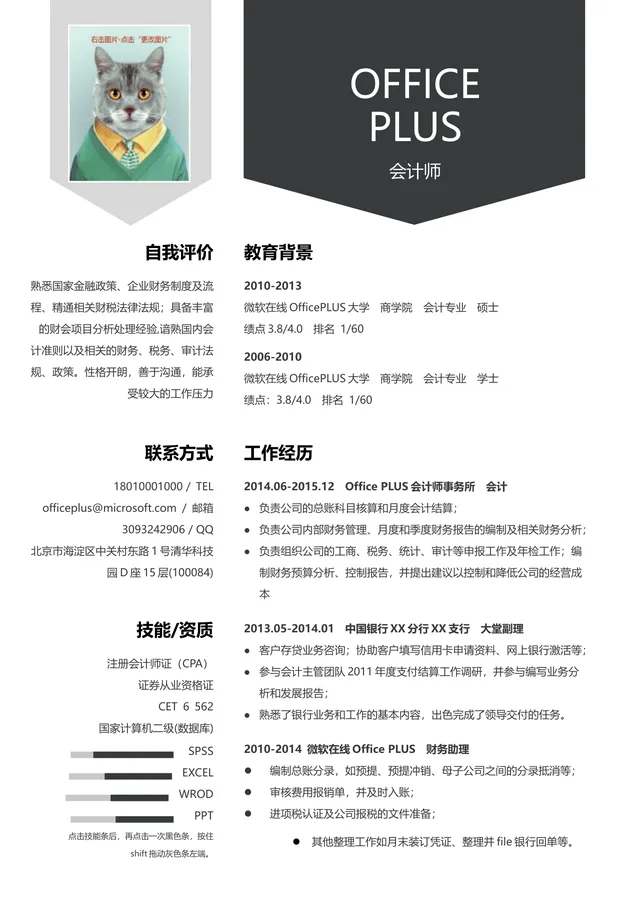 会计师岗位求职个人简历Word文档模板 - 封面预览