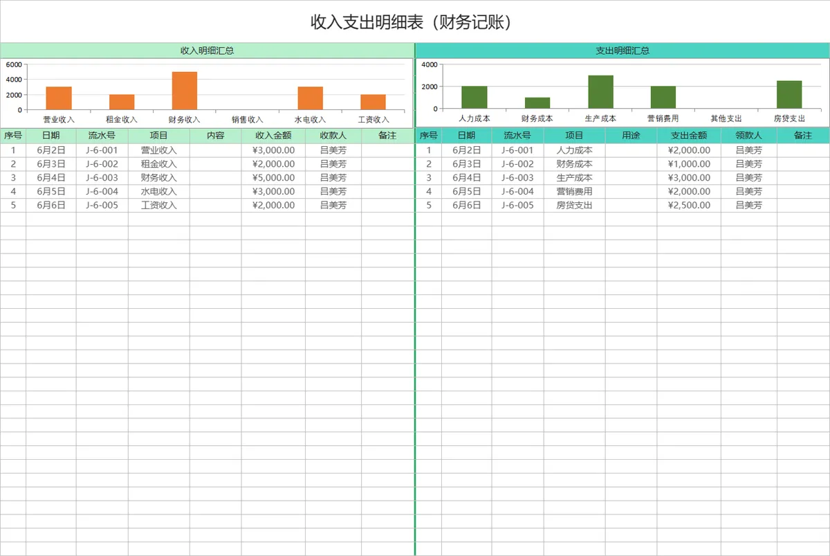财务记账收入支出明细汇总Excel表格 - 第1页