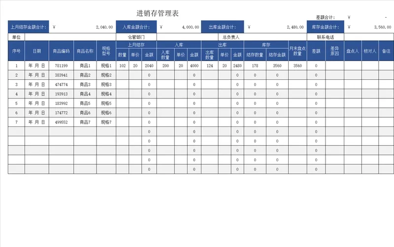 通用商品进销存管理Excel表格 库存出入库盘点统计台账模板 - 封面预览