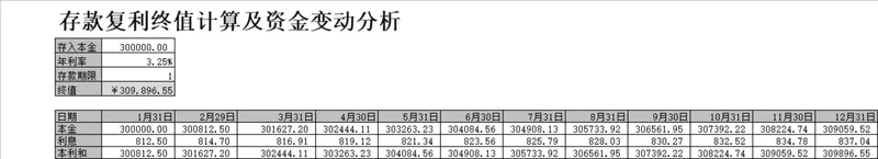 存款复利终值计算及资金变动分析Excel表格 - 封面预览