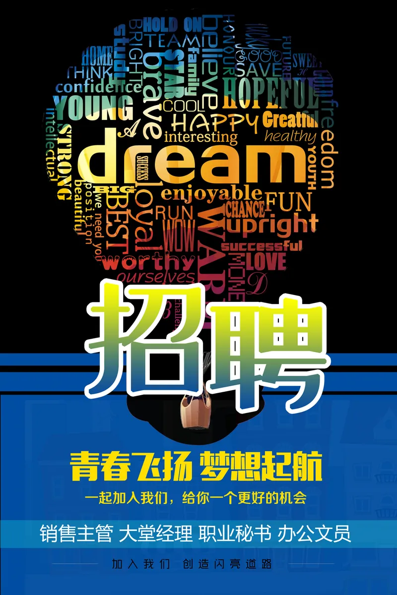 青春飞扬梦想起航企业招聘宣传PSD海报 含多岗位招聘信息展示 - 封面预览