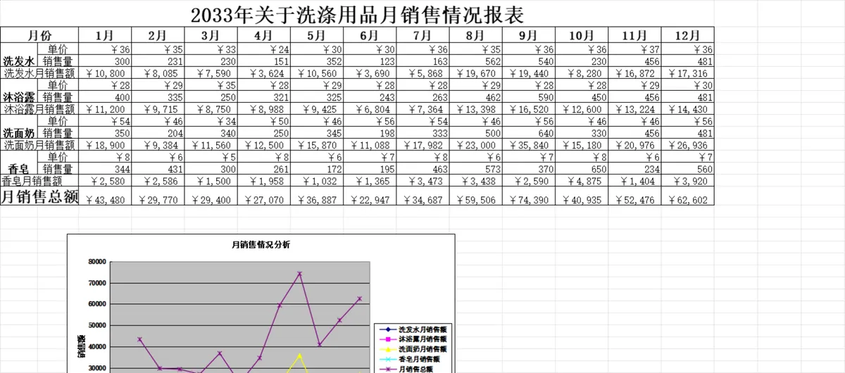 洗涤用品月度销售情况统计分析Excel报表模板 - 第2页