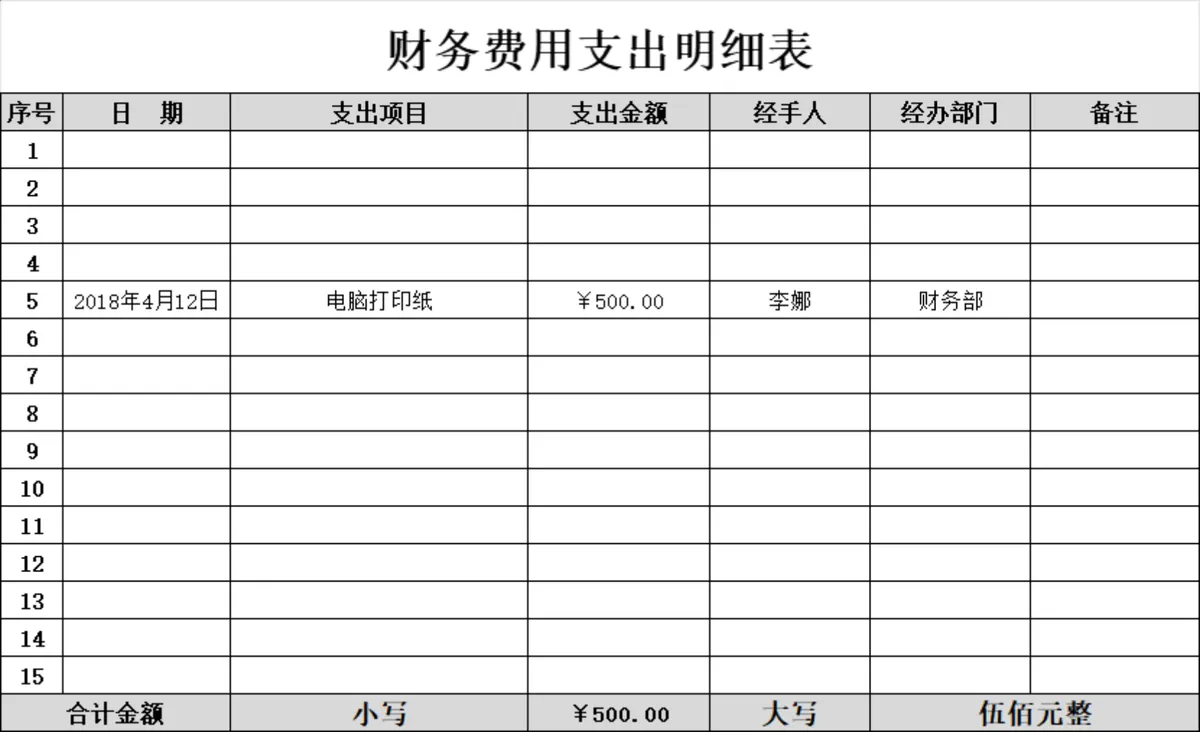 企业财务费用支出明细登记统计Excel表格 - 第1页
