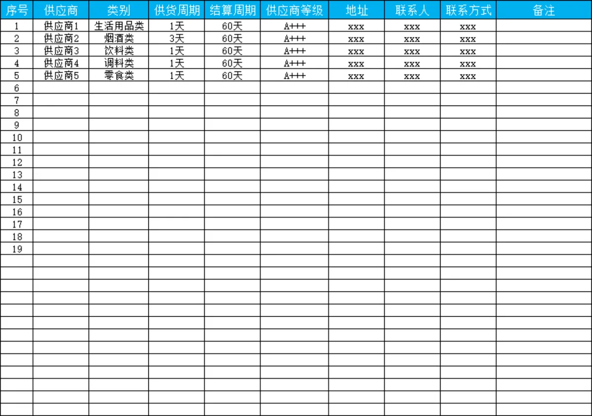 超市进销存管理供应商信息登记Excel表格 - 第2页