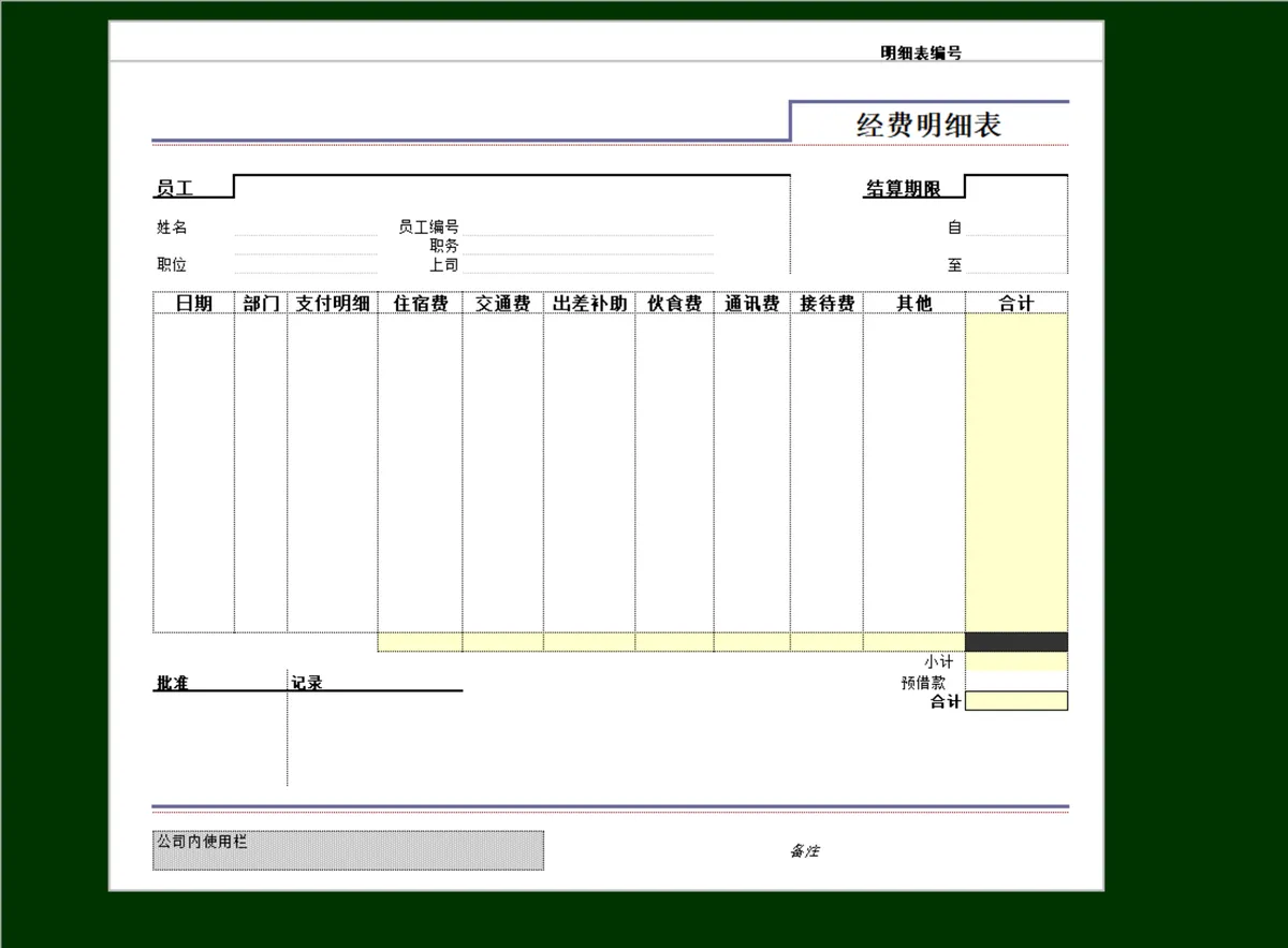 企业员工差旅日常支出经费明细登记统计Excel表格 - 第1页