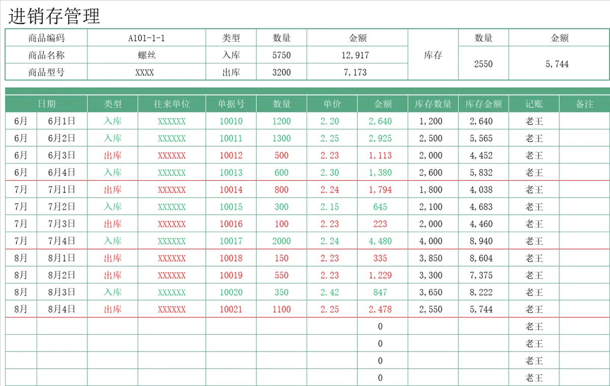 通用商品进销存管理Excel表格 出入库库存明细统计台账模板 - 第1页