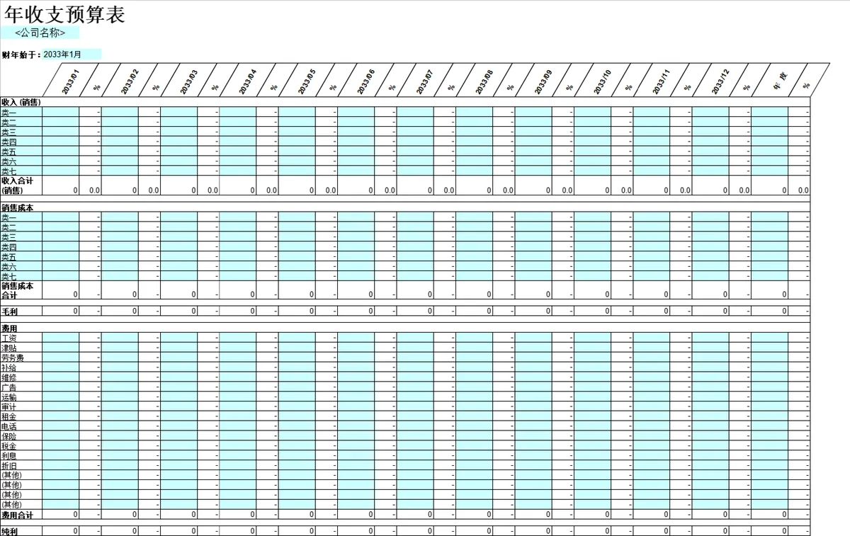 企业年度收支预算统计Excel表格 全年度分月财务收支核算管理模板 - 第1页