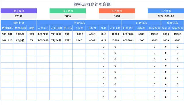 物料进销存管理台账Excel表格 企业仓库物料出入库库存统计管理模板 - 封面预览