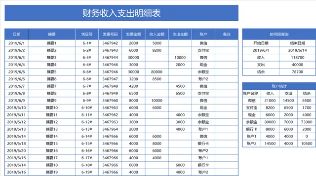 财务收入支出明细统计Excel表格 含时间段查询与多账户收支结余核算功能 - 封面预览