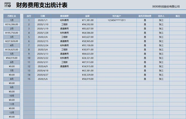 企业财务费用支出统计月度汇总Excel表格 - 封面预览