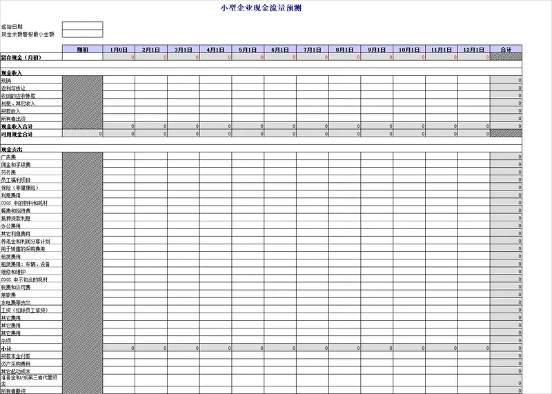 小型企业全年现金流量预测Excel表格 含可视化预警图表 - 封面预览