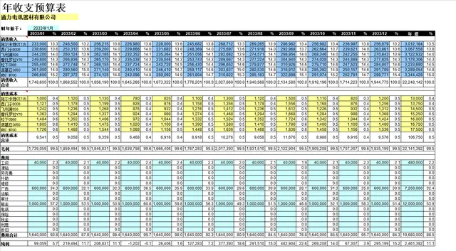 企业年度收支预算统计Excel表格 含月度营收成本费用利润核算 - 封面预览
