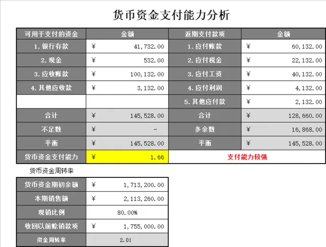 货币资金支付能力分析Excel财务表格 - 封面预览