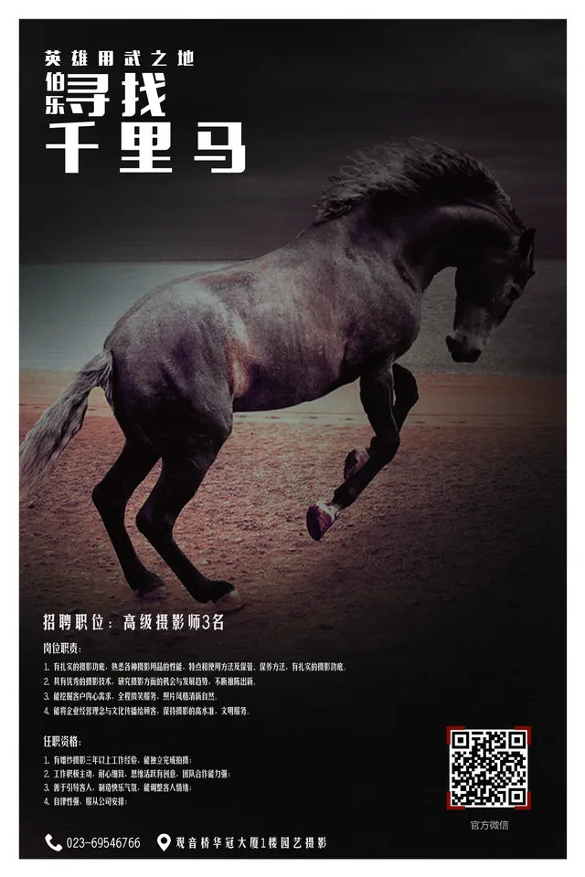 伯乐寻找千里马高级摄影师岗位招聘海报PSD设计素材 - 封面预览