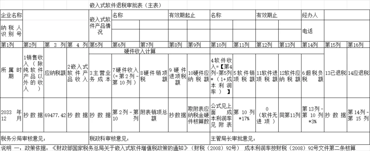 嵌入式软件退税审批明细Excel表格 - 第1页