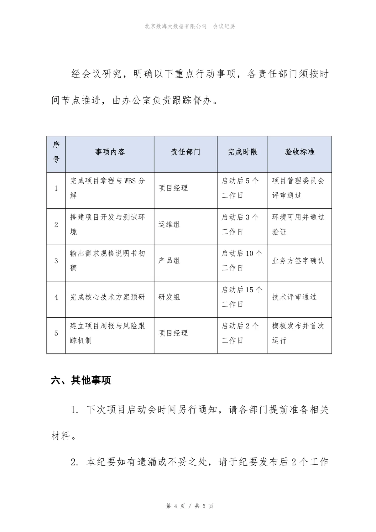 智能客服系统项目启动会会议纪要标准DOCX文档模板 - 第4页