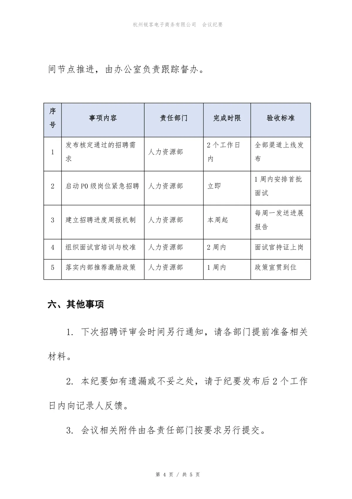 7月招聘需求评审会会议纪要Word文档模板 - 第4页