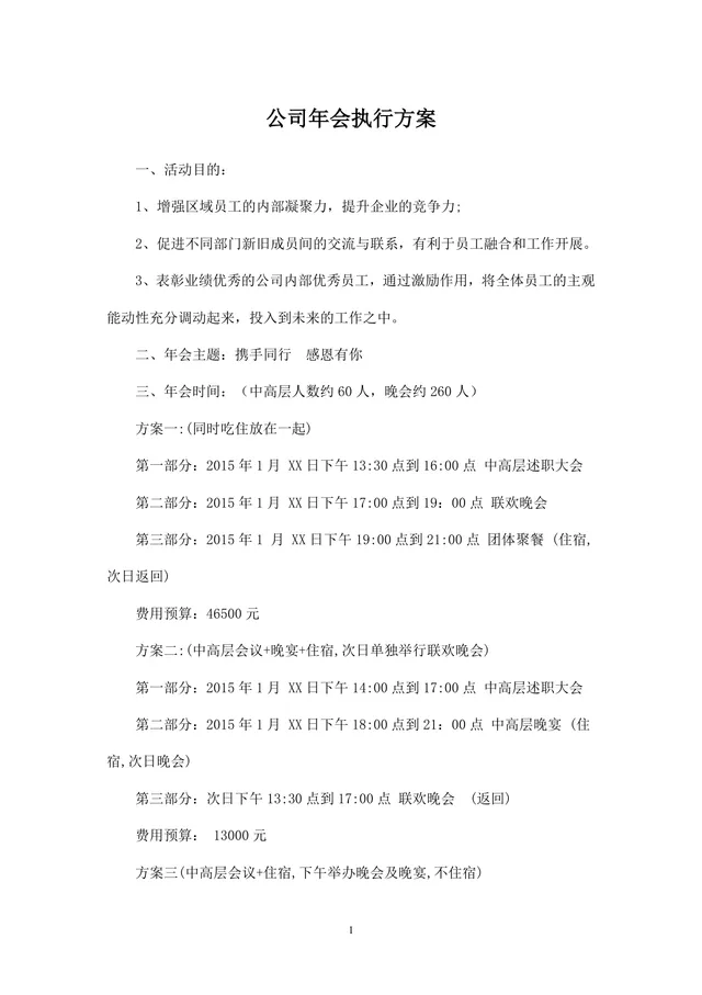 公司年会执行方案Word文档 含多套预算流程分工安排企业年终团建活动策划模板 - 封面预览