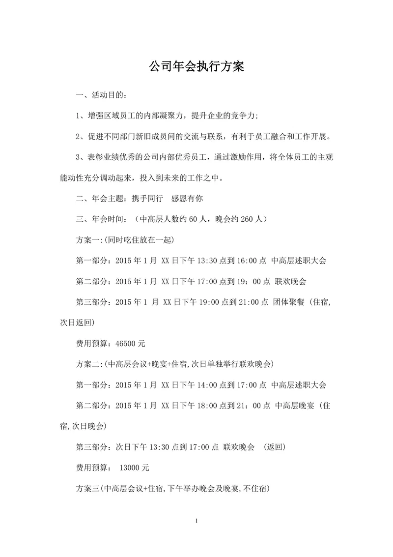 公司年会执行方案Word文档 含多套预算流程分工安排企业年终团建活动策划模板 - 封面预览