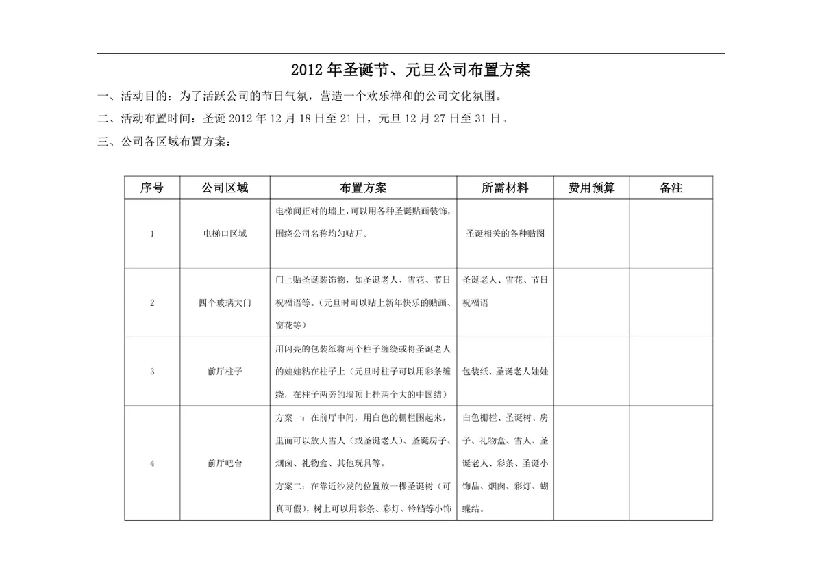 圣诞节元旦公司节日布置活动方案Word文档 - 第1页